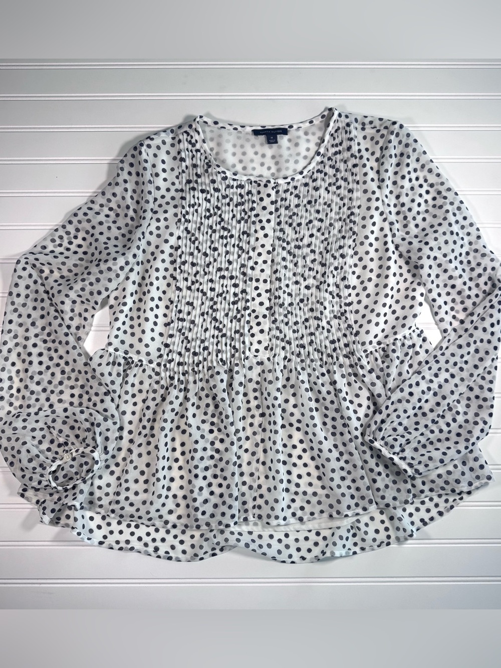 Tommy Hilfiger White Blouse with Navy Blue Polka Dots